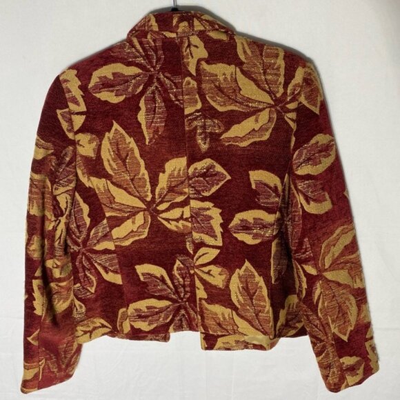 Harvé Benard Red Yellow Chenille Leaf Print Tapestry Open Front Blazer Jacket S - Picture 13 of 14